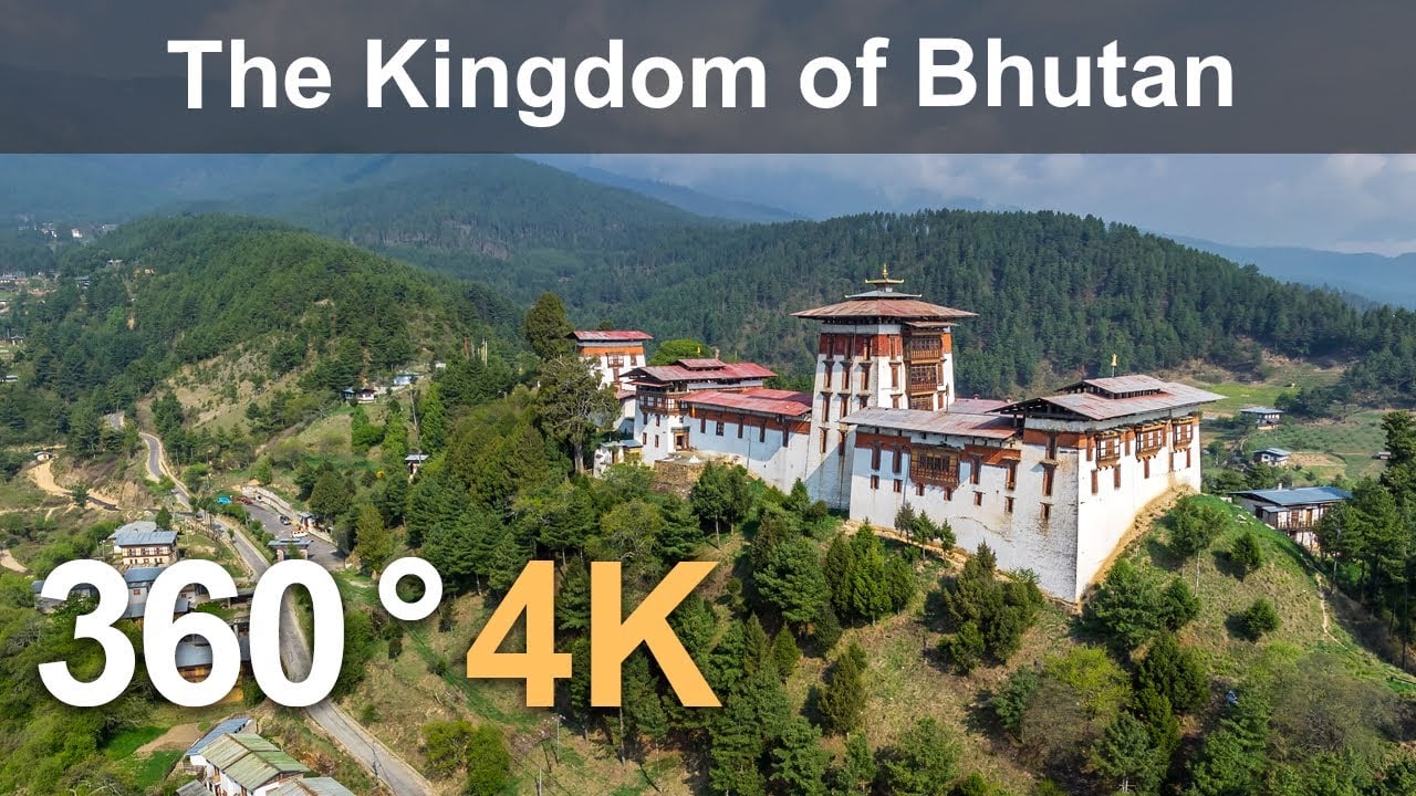 The Kingdom of Bhutan. Aerial 360 video in 4K